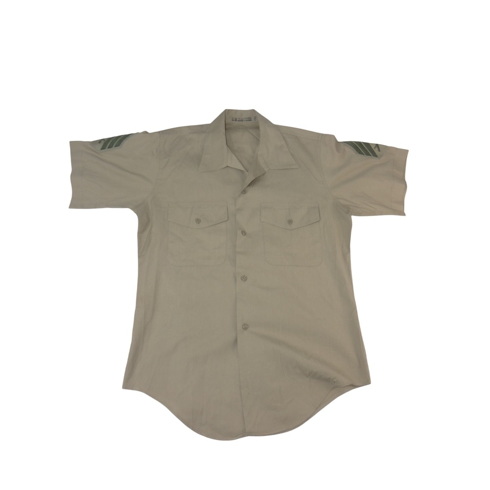 US Marine Corps Mens Short Sleeve Khaki Uniform Shirt Corporal Rank Tan M 3660
